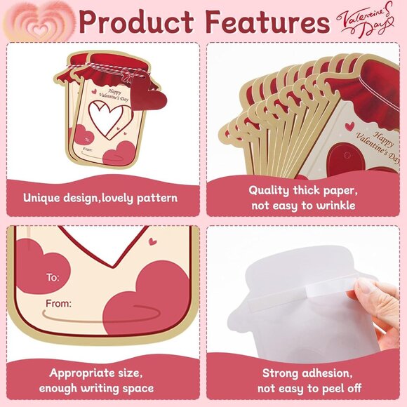 Valentines Day Cards for Kids School - 50 Pack Mason Jar Happy Valentine's Day C - Picture 4 of 8